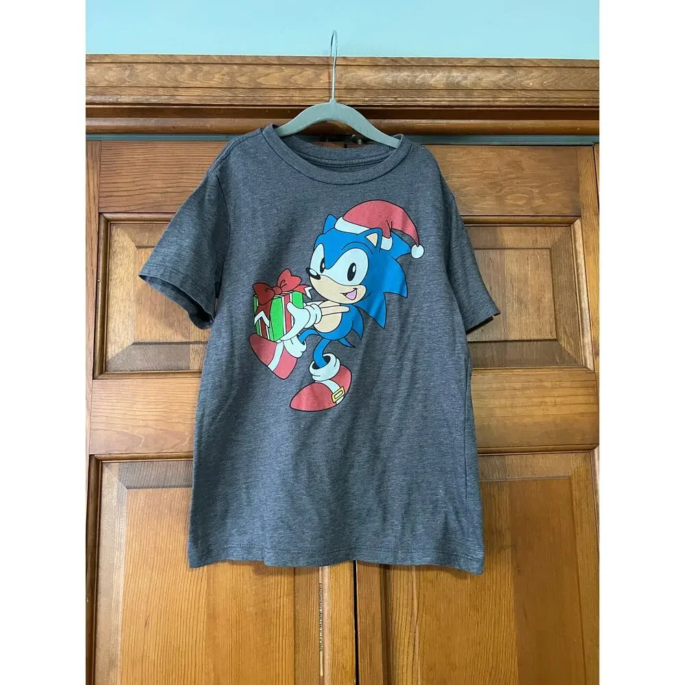 Old Navy Kids Sonic the Hedgehog Christmas Tee Gray Holiday Graphic Size L 10-12